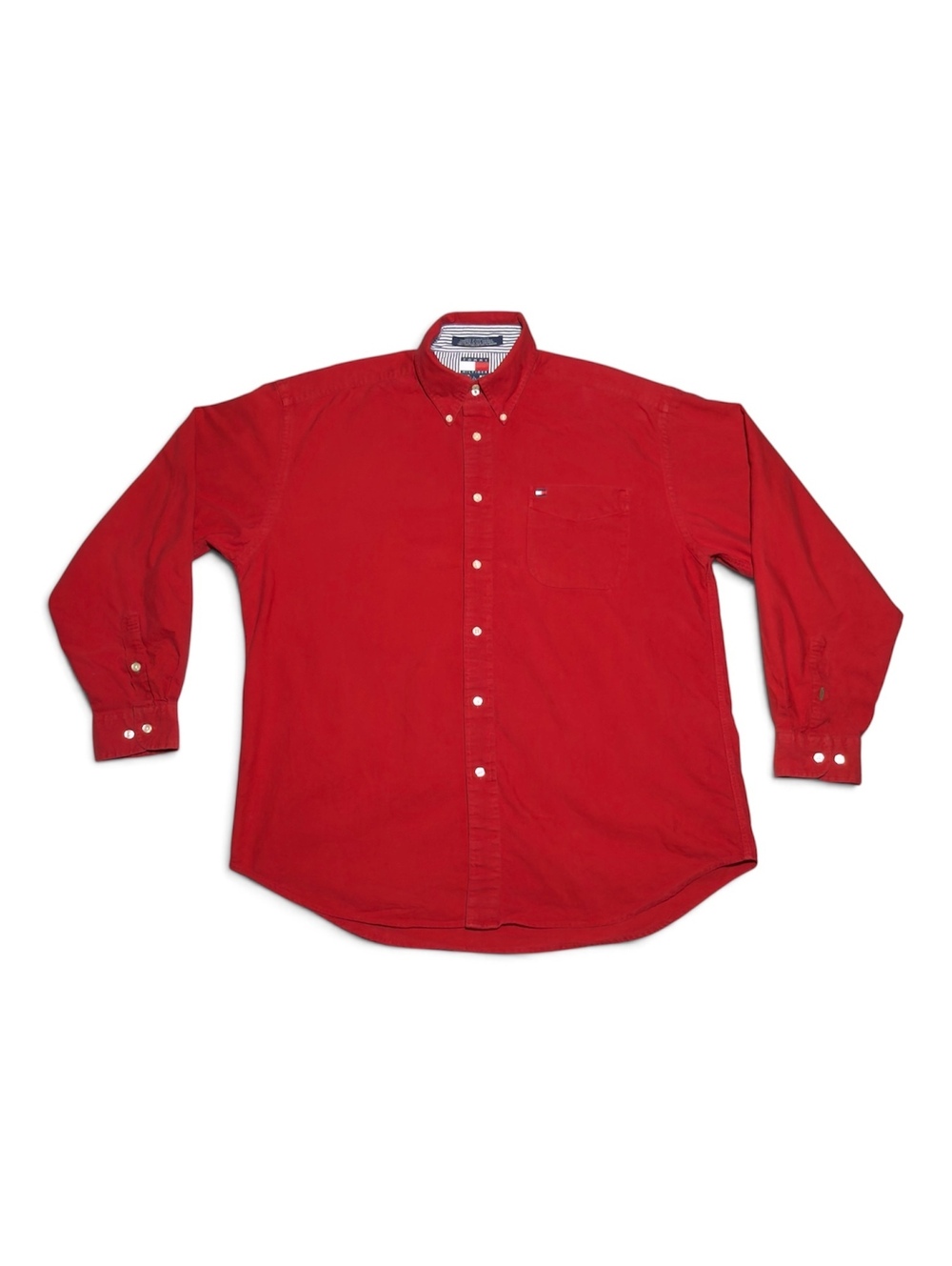 Vintage Tommy Hilfiger Classic Red Button-Up Cotton Shirt Size Large